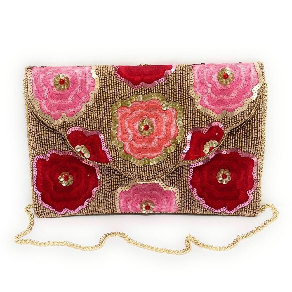Beaded Floral Sequin Clutch